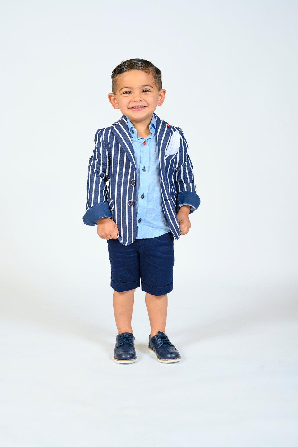Navy Striped Embroidered Blazer