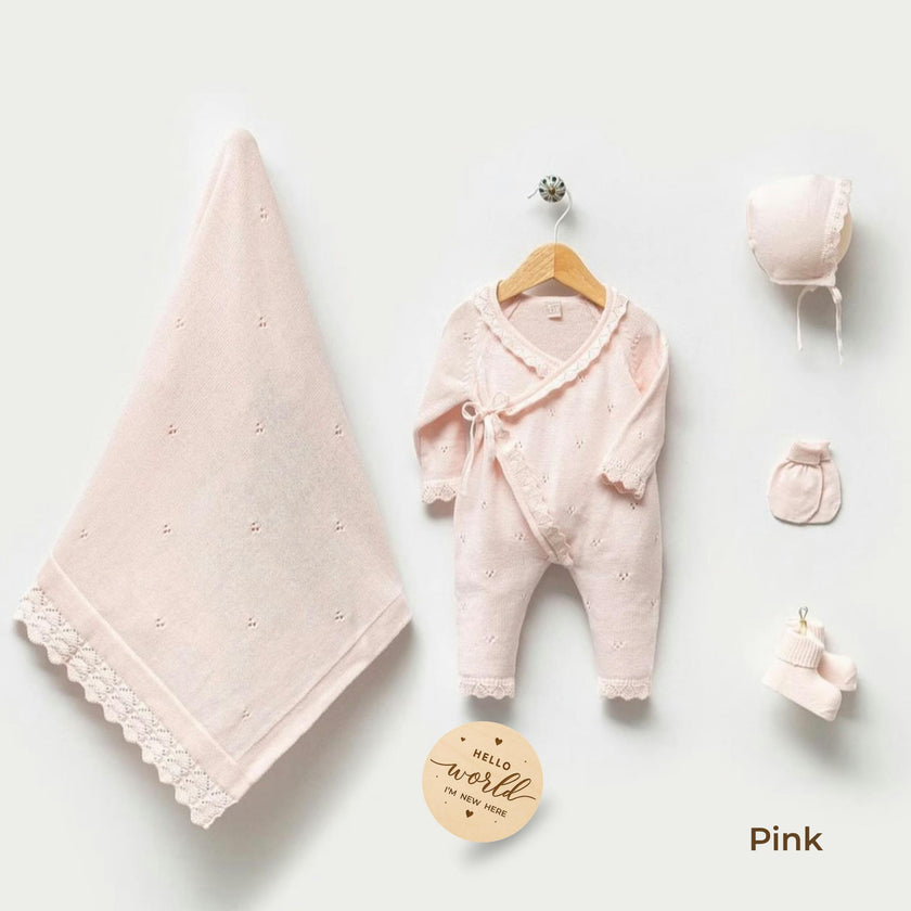 Baby Girl Organic Cotton Coming Home Outfit + Custom Wooden Name Sign Gift