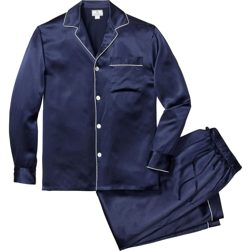 Men's Silk Pajama Set in Navy