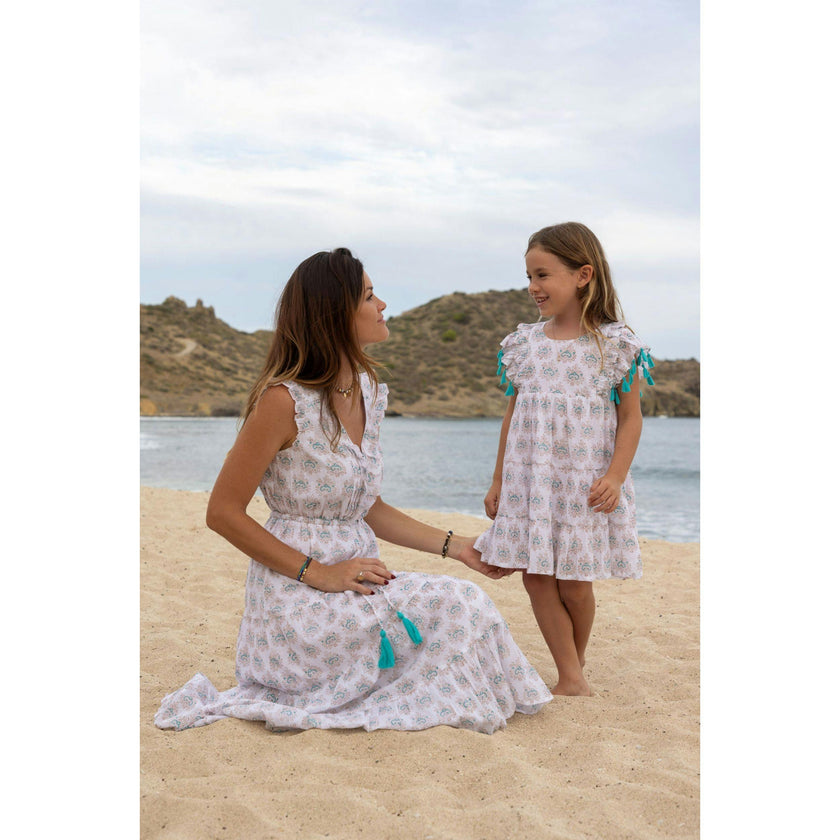 Sophie Girls Tassel Dress Aqua Rhapsody, Aqua