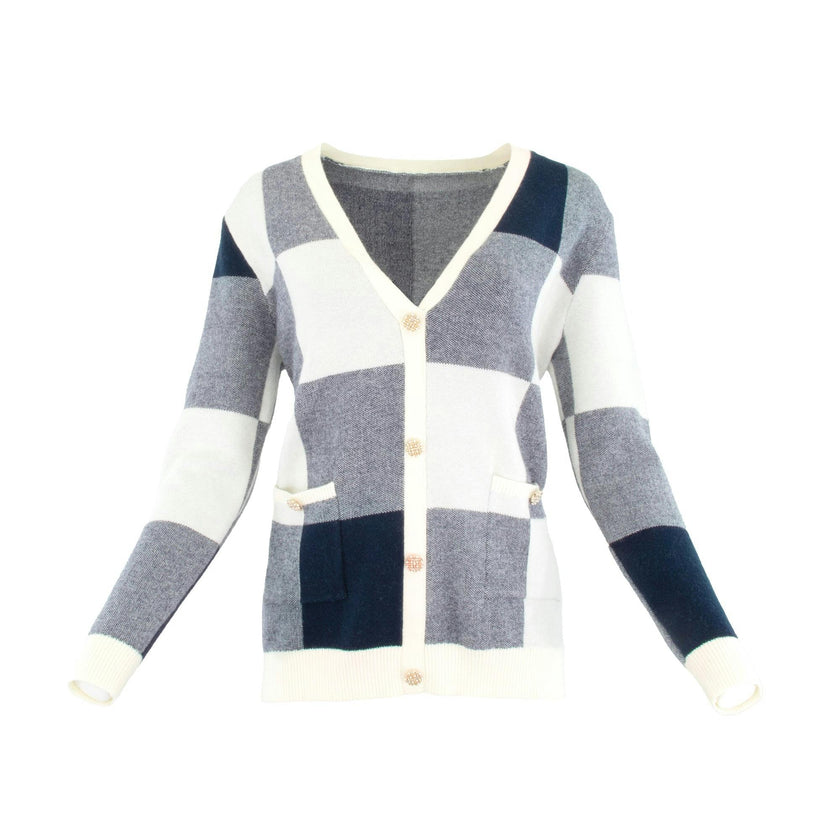 OVERSIZED CHECKED FAUX CARDIGAN
