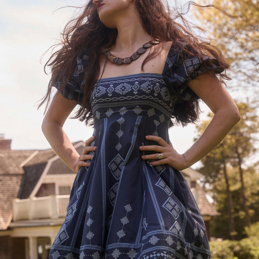 The Matilda Mini Dress - Navy Diamond Batik