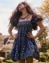 The Matilda Mini Dress - Navy Diamond Batik