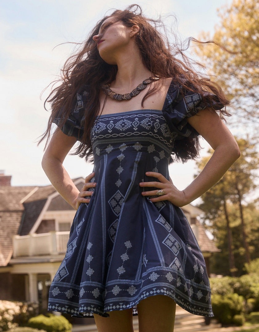 The Matilda Mini Dress - Navy Diamond Batik