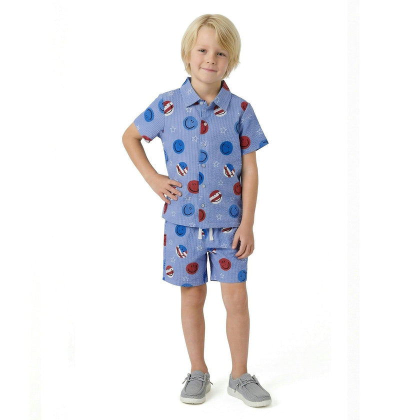 Boys Short Sleeve Seersucker Set | Patriotic Smile