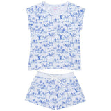 Women's Skydog Toile Blue Jersey Short PJ Set - Organic Stretch Cotton