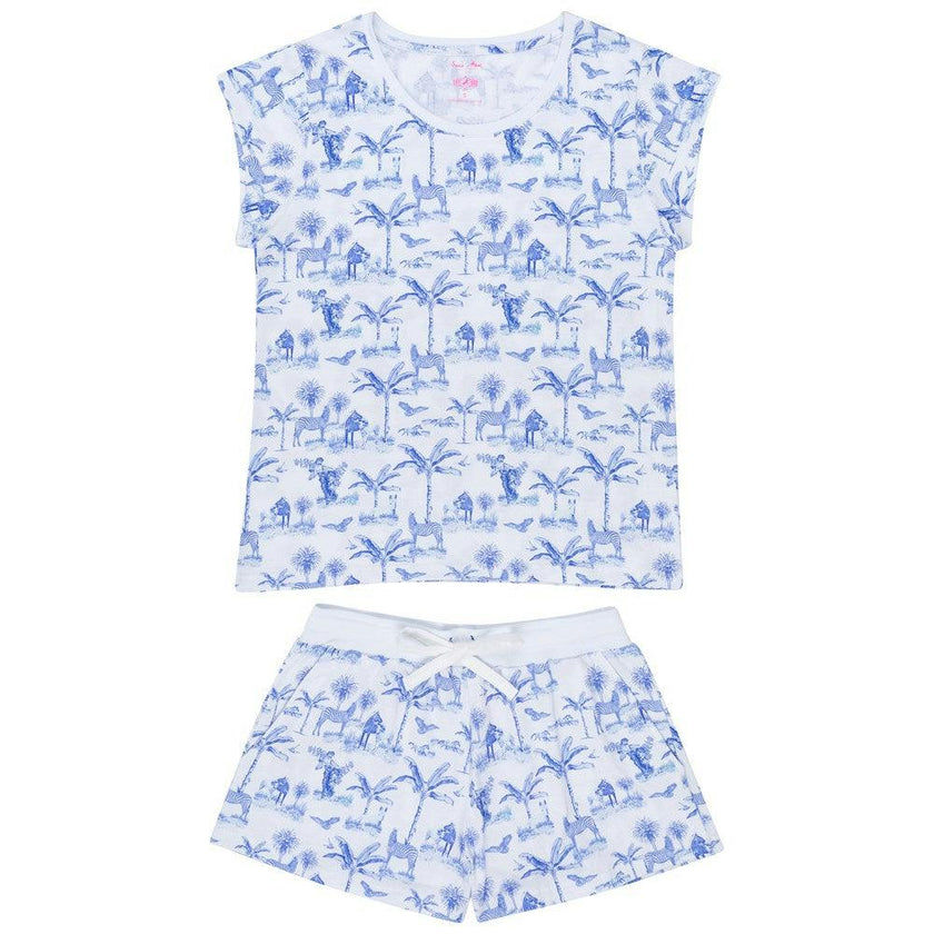 Women's Skydog Toile Blue Jersey Short PJ Set - Organic Stretch Cotton