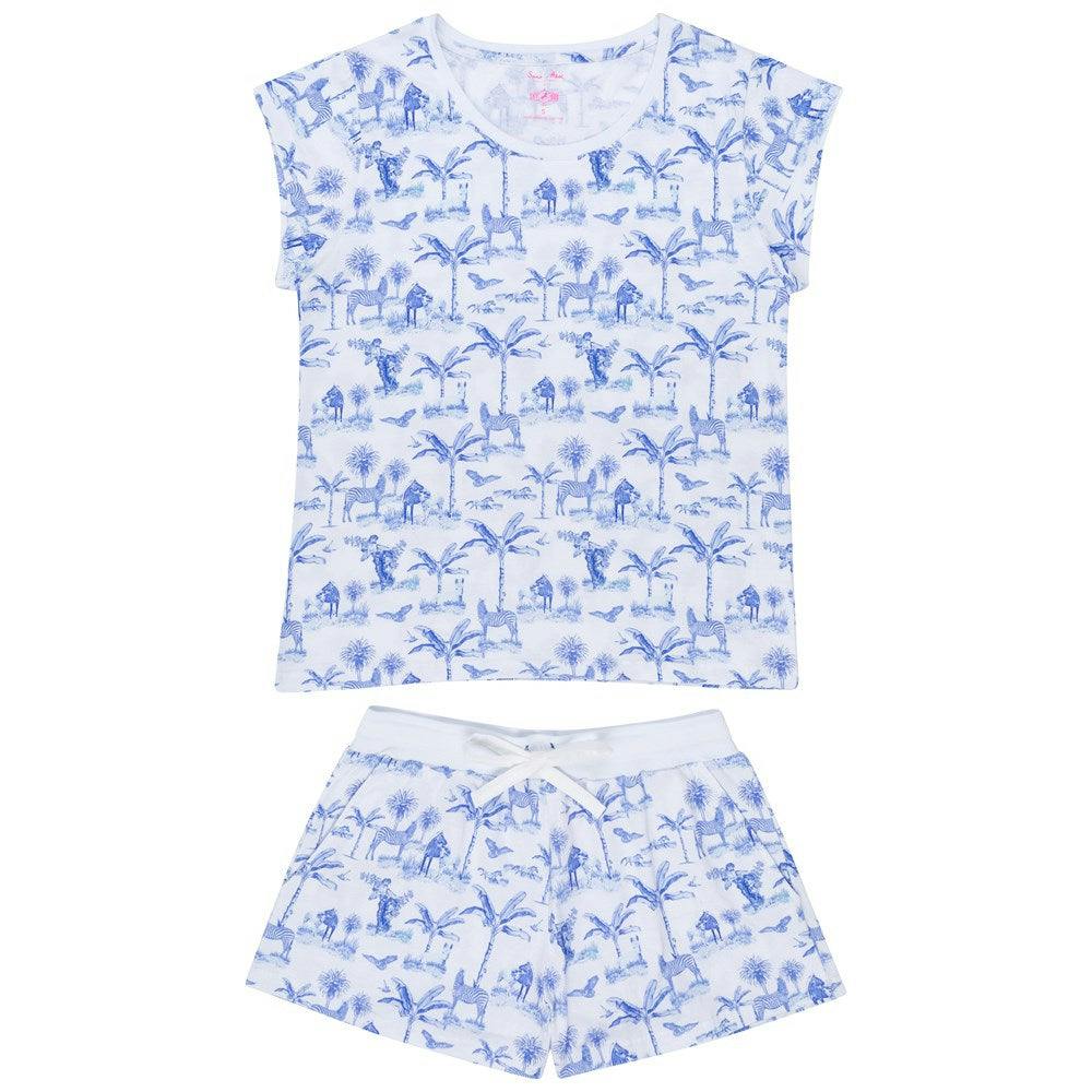 Women's Skydog Toile Blue Jersey Short PJ Set - Organic Stretch Cotton