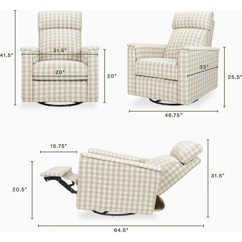 Willa Pro Power Glider Recliner w/ Power Lumbar in Tan Gingham