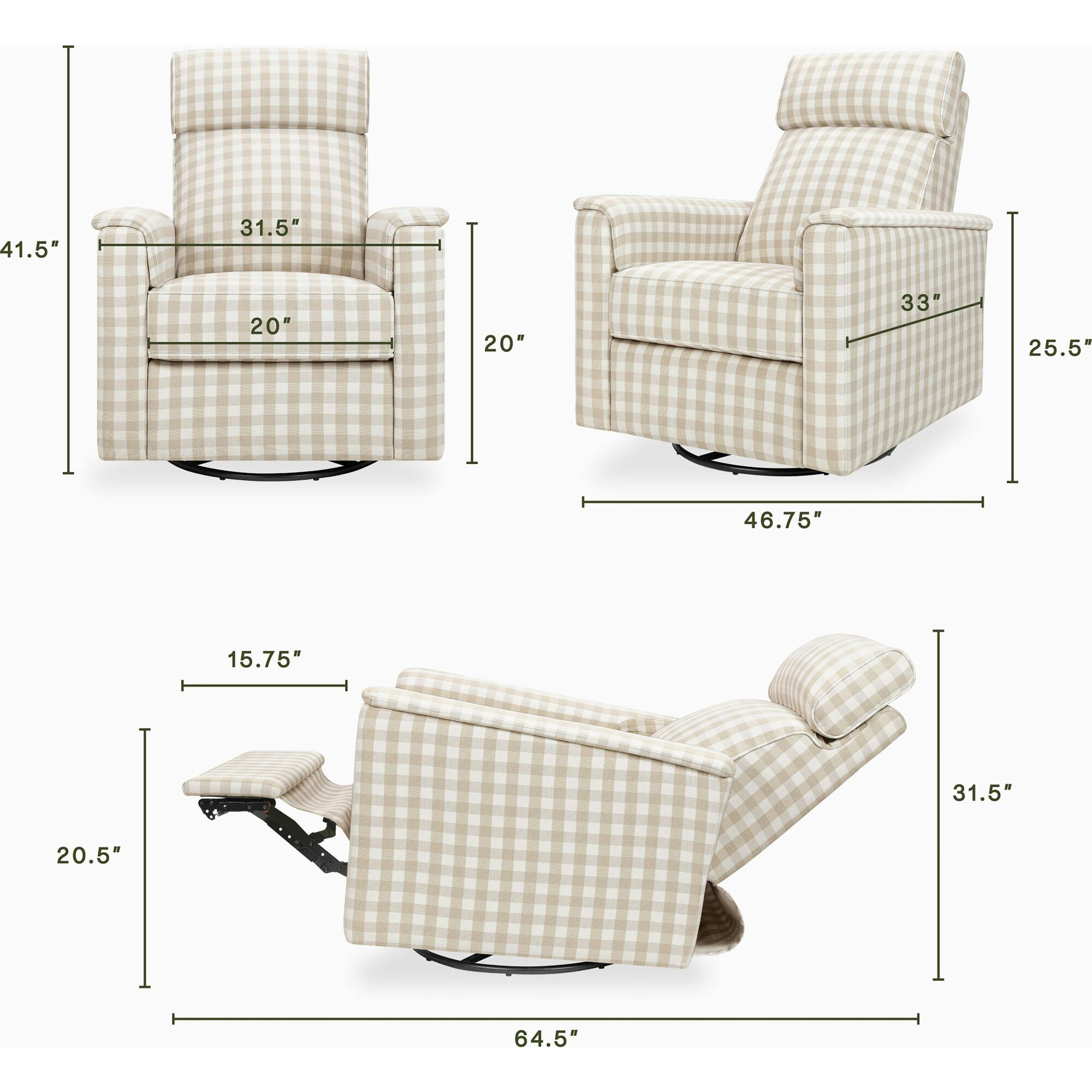 Willa Pro Power Glider Recliner w/ Power Lumbar in Tan Gingham