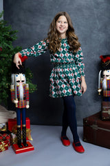 Nutcracker Checks Tiered Long Sleeves Dress