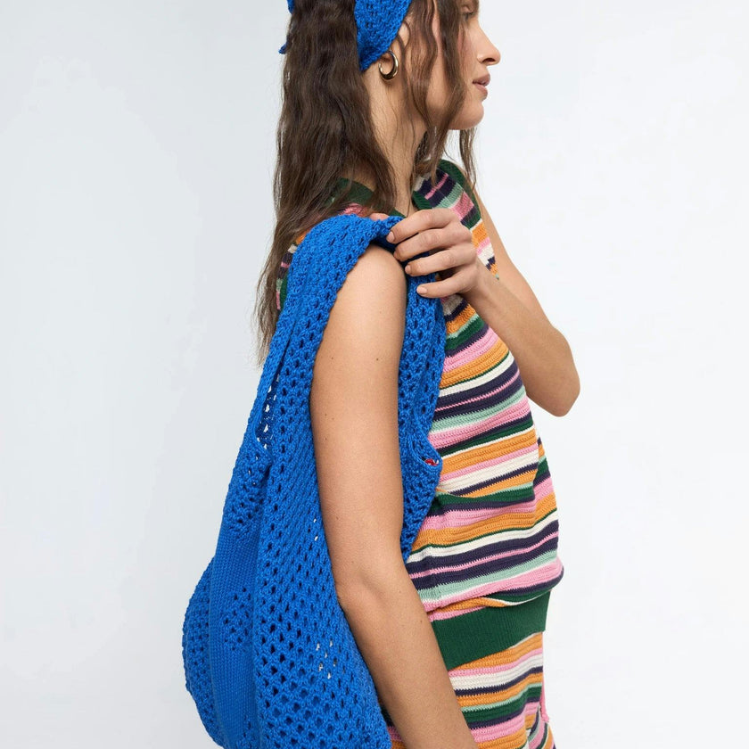 organic cotton crochete bag - indigo flower