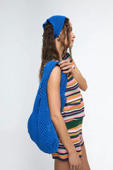 organic cotton crochete bag - indigo flower