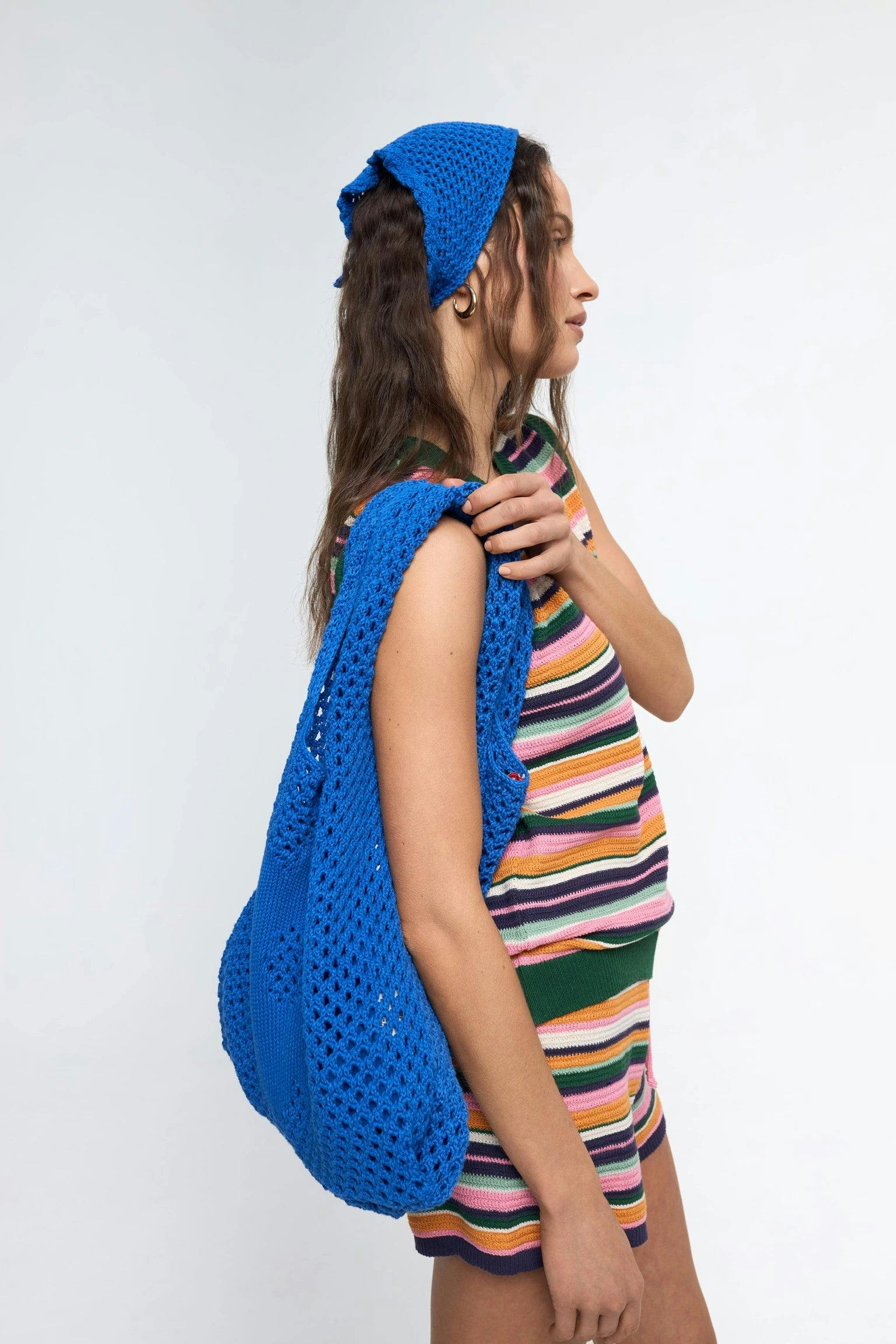 organic cotton crochete bag - indigo flower