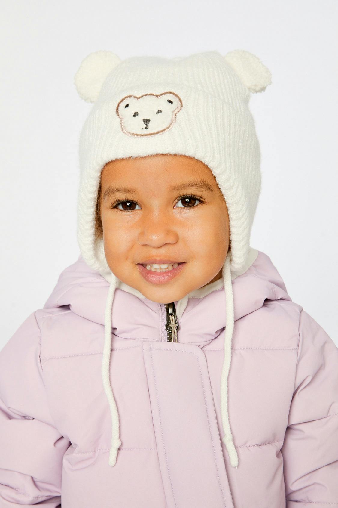 Baby Winter Knit Hat With Ear Flaps And Ears Off-White