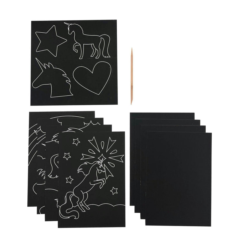 Scratch and Scribble Scratch Art Kit - Magical Unicorn - 8 Cards 1 Sticker Sheet
