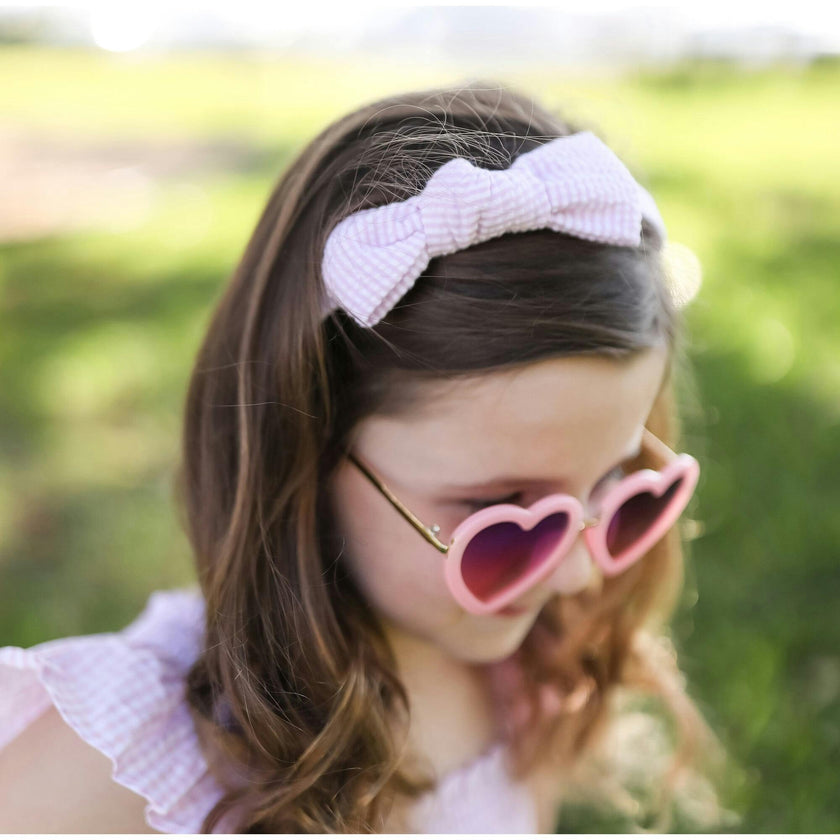 Seersucker Bow Headband in Pink/White