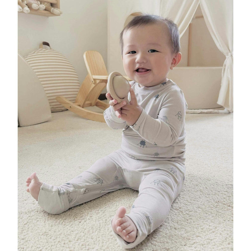 Footie Pajama Two-Piece, Beige