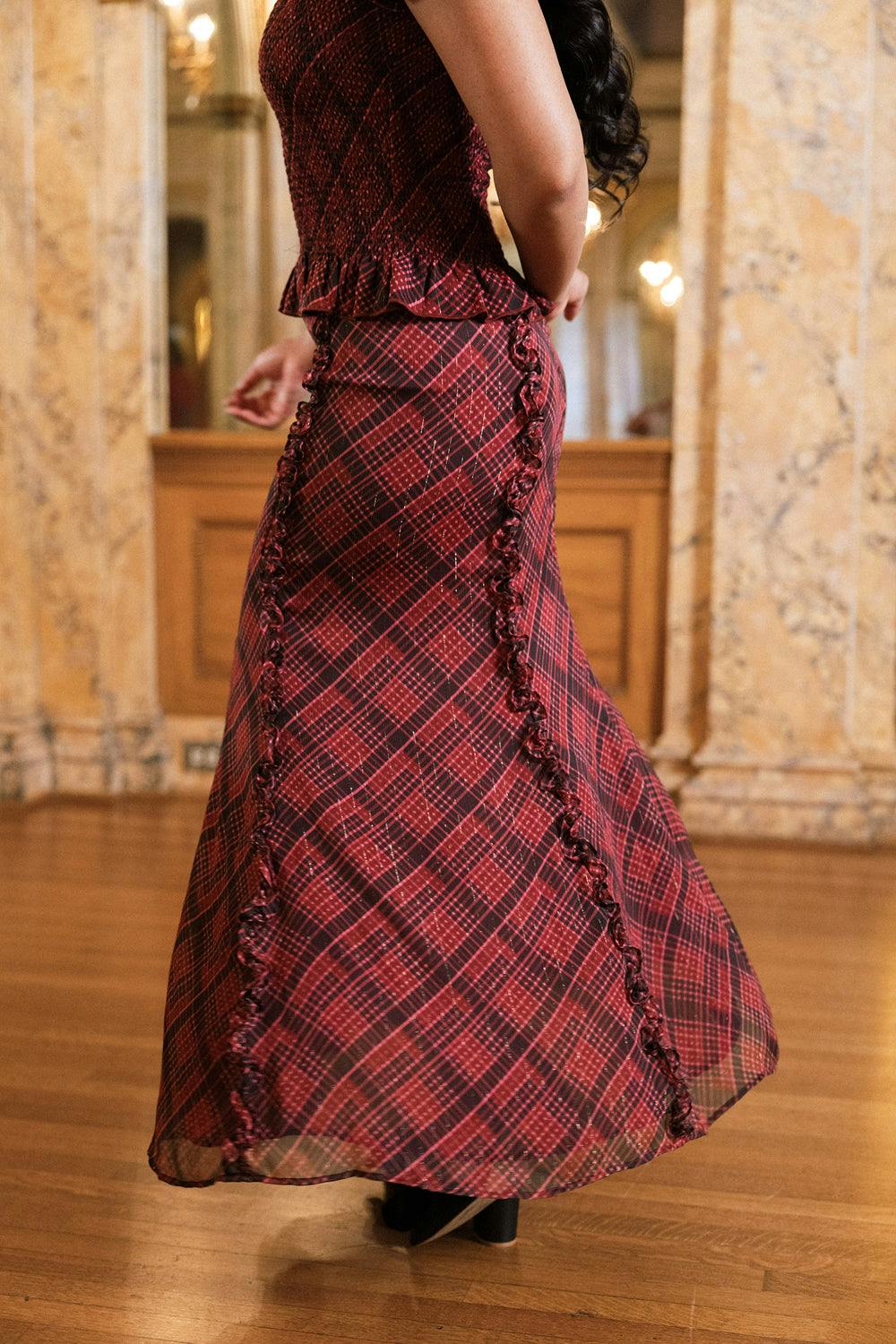 Frida Skirt in Garnet Tinsel Plaid