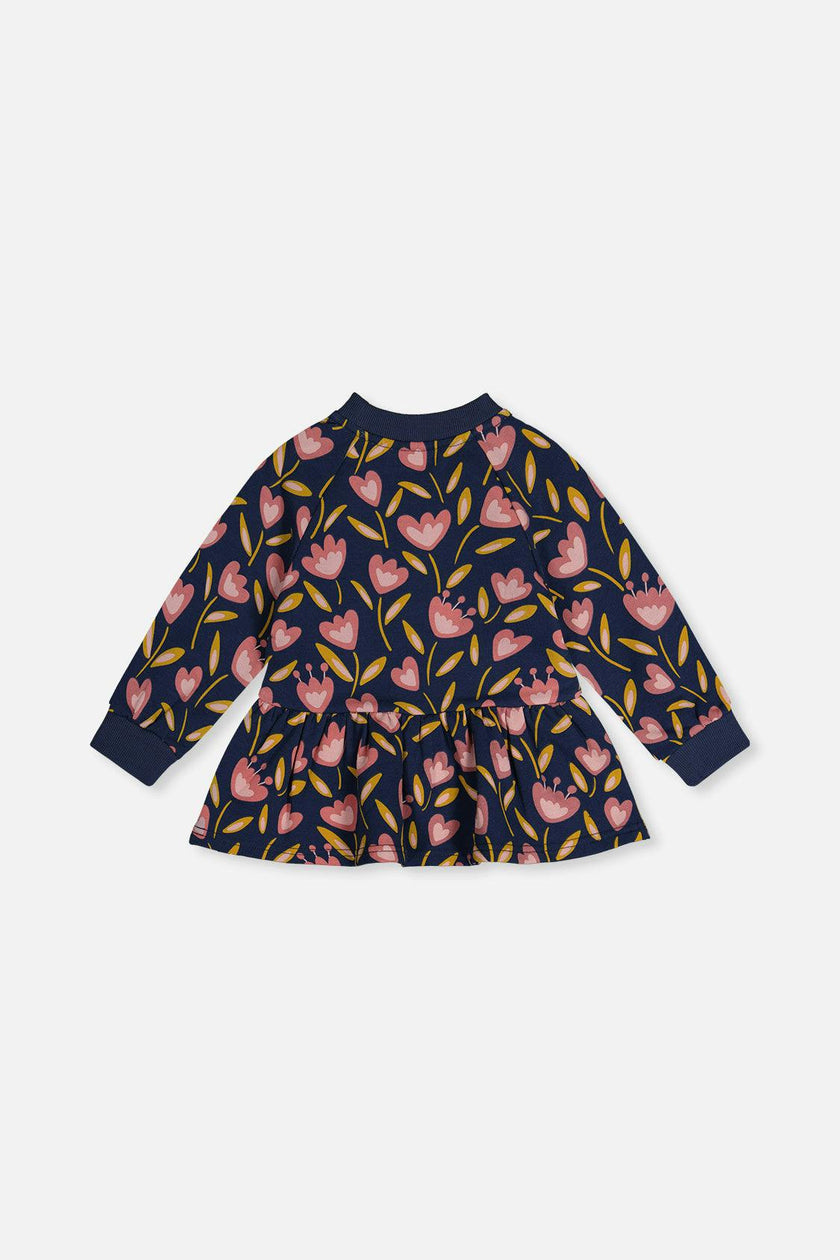 French Terry Top Blue Tulip Print