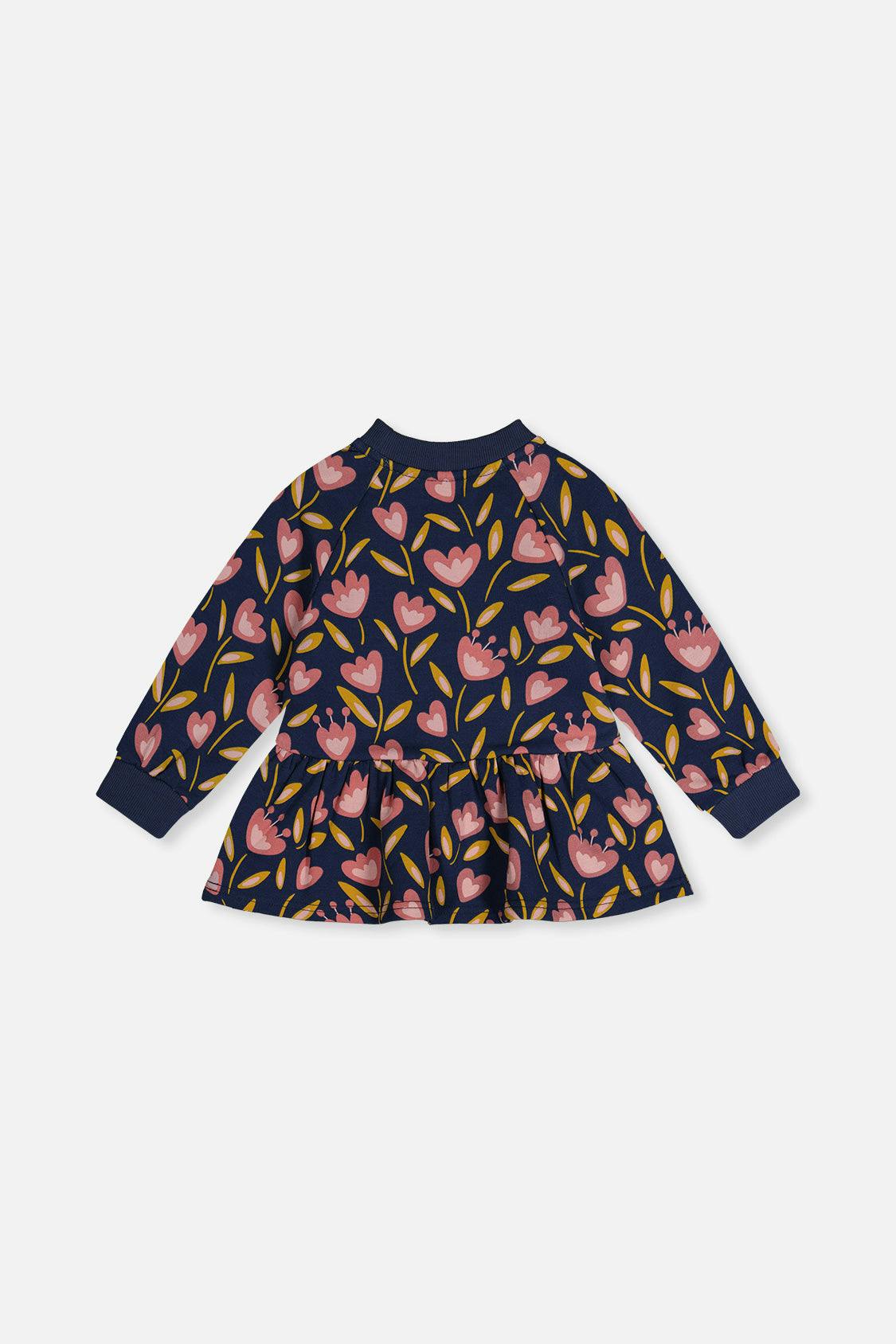 French Terry Top Blue Tulip Print
