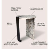 Lyra 20.66" Contemporary Natural Marble/Metal Handmade Round End Table
