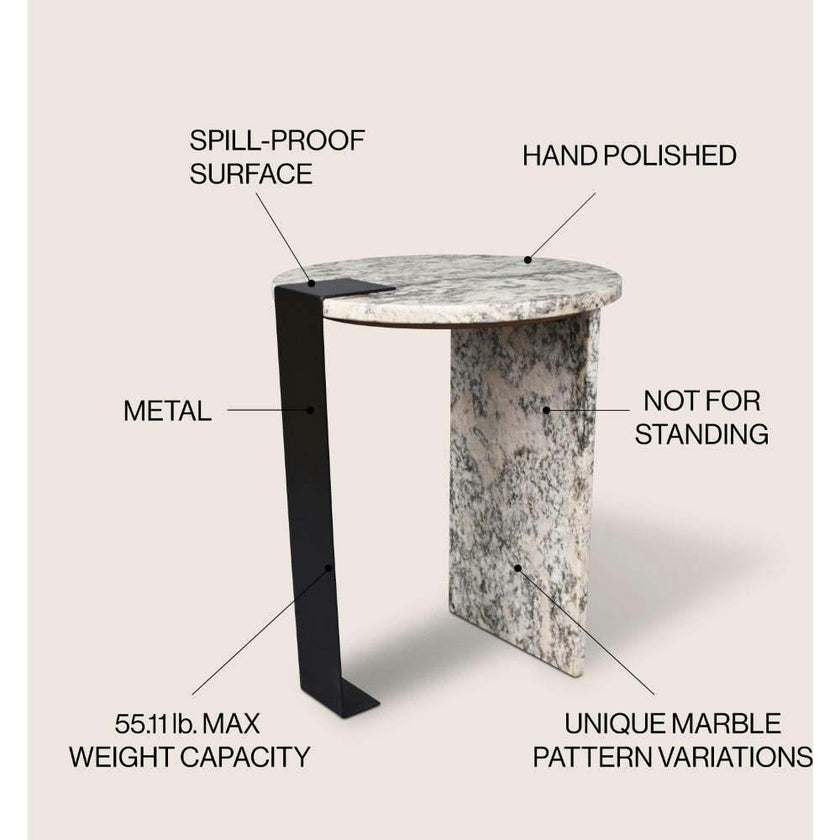 Lyra 20.66" Contemporary Natural Marble/Metal Handmade Round End Table