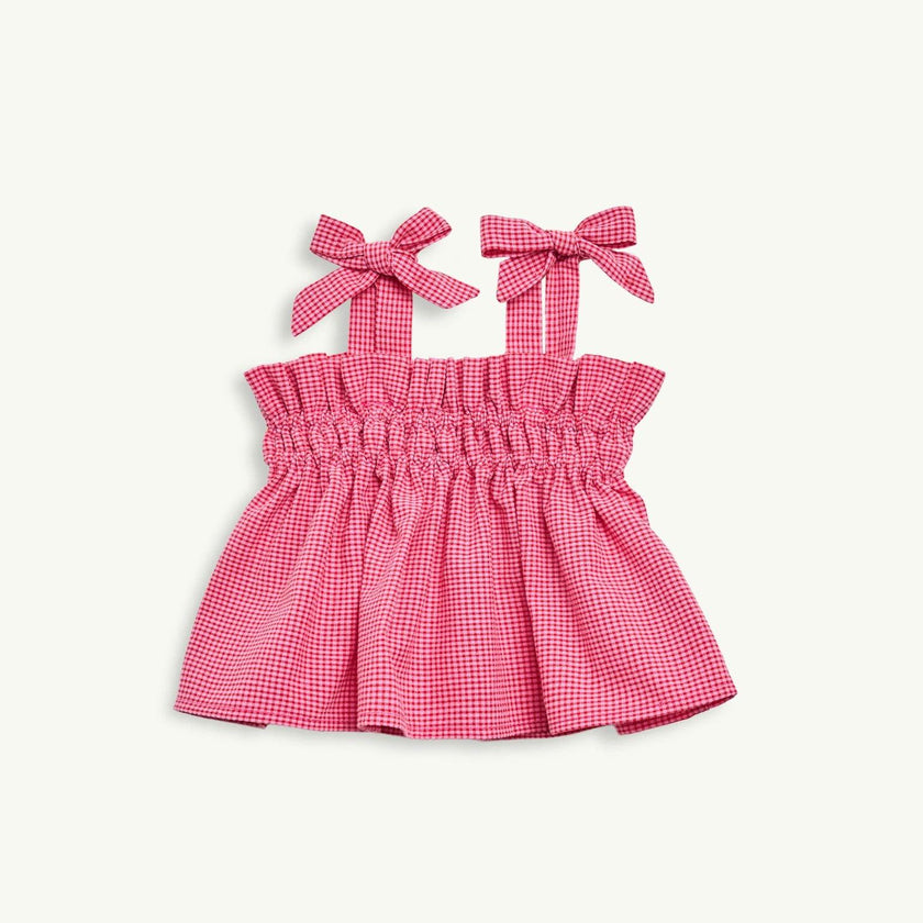 children's vichy frilled top - wild berry