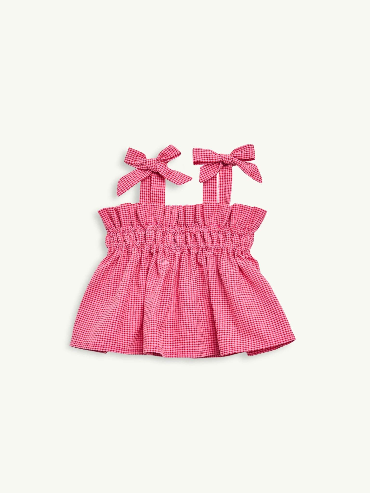 children's vichy frilled top - wild berry