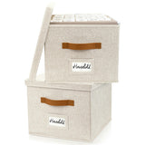 ZICOTO Decorative Ivory File Box Organizer Set of 2 - Collapsible Linen File Cabinet for Easy Folder Storage - Store All Your Documents and Folders in Style