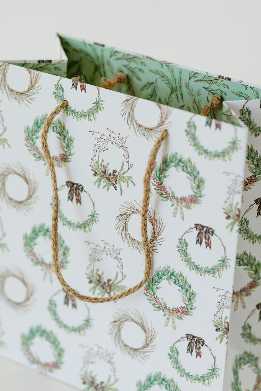 Holiday Evergreen Wreath Gift Bag Set of 3