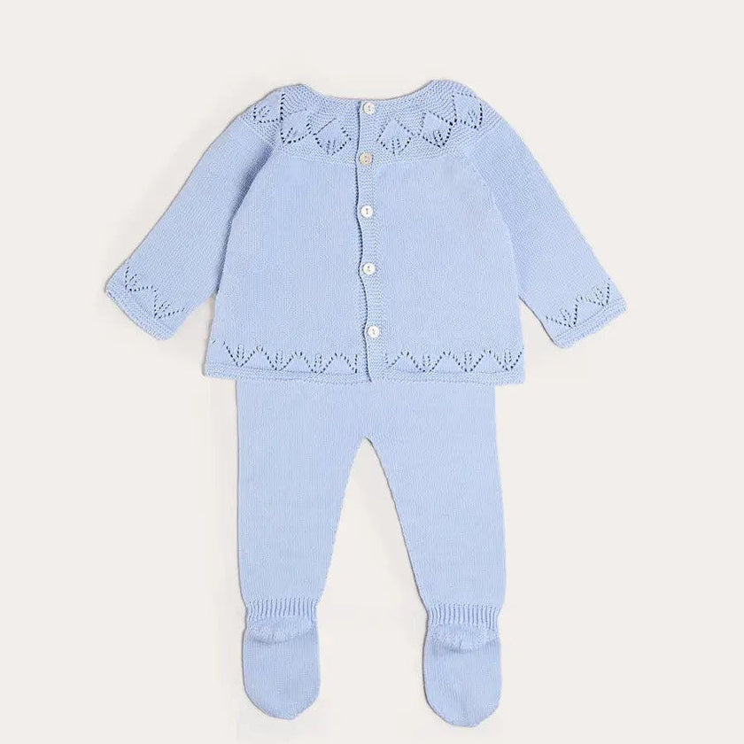 Diamond Openwork Three Piece Knitted Set in Light Blue (1-9mths)