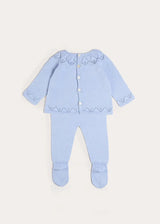 Diamond Openwork Three Piece Knitted Set in Light Blue (1-9mths)