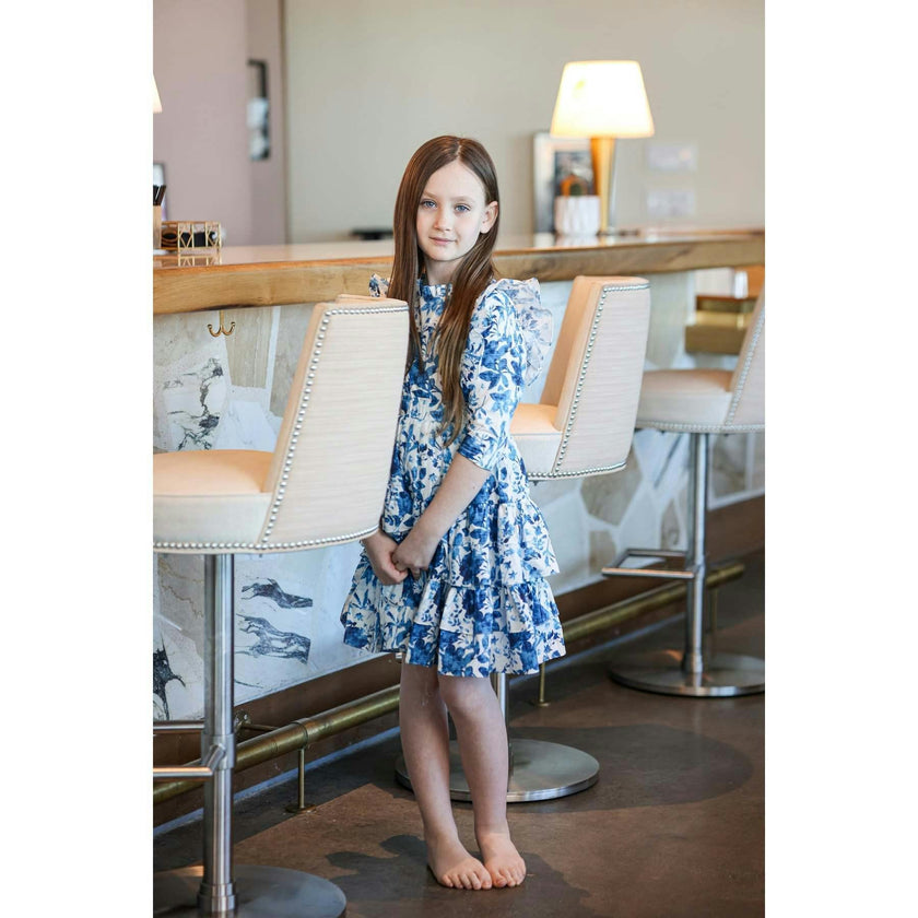 Blue Garden 3/4 Sleeve Dress