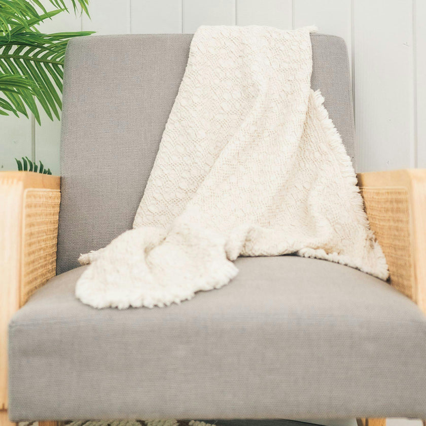 Oatmeal Boho Jacquard Knit Baby Blanket