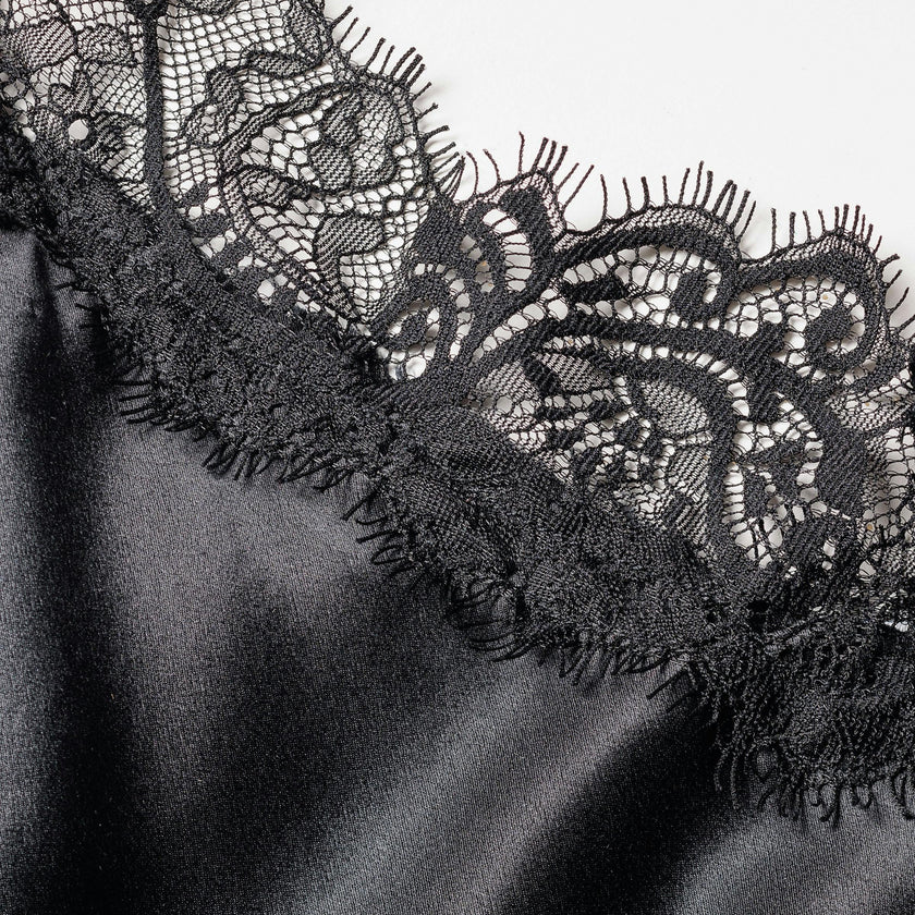 Women's Silk Lace Slip Dress in Black