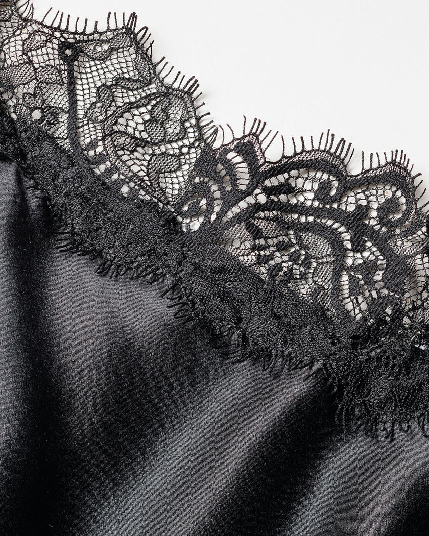 Women's Silk Lace Slip Dress in Black