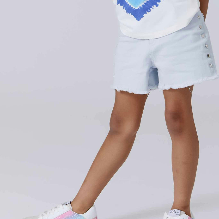 Girls Twill Stud Short in Cloud Blue