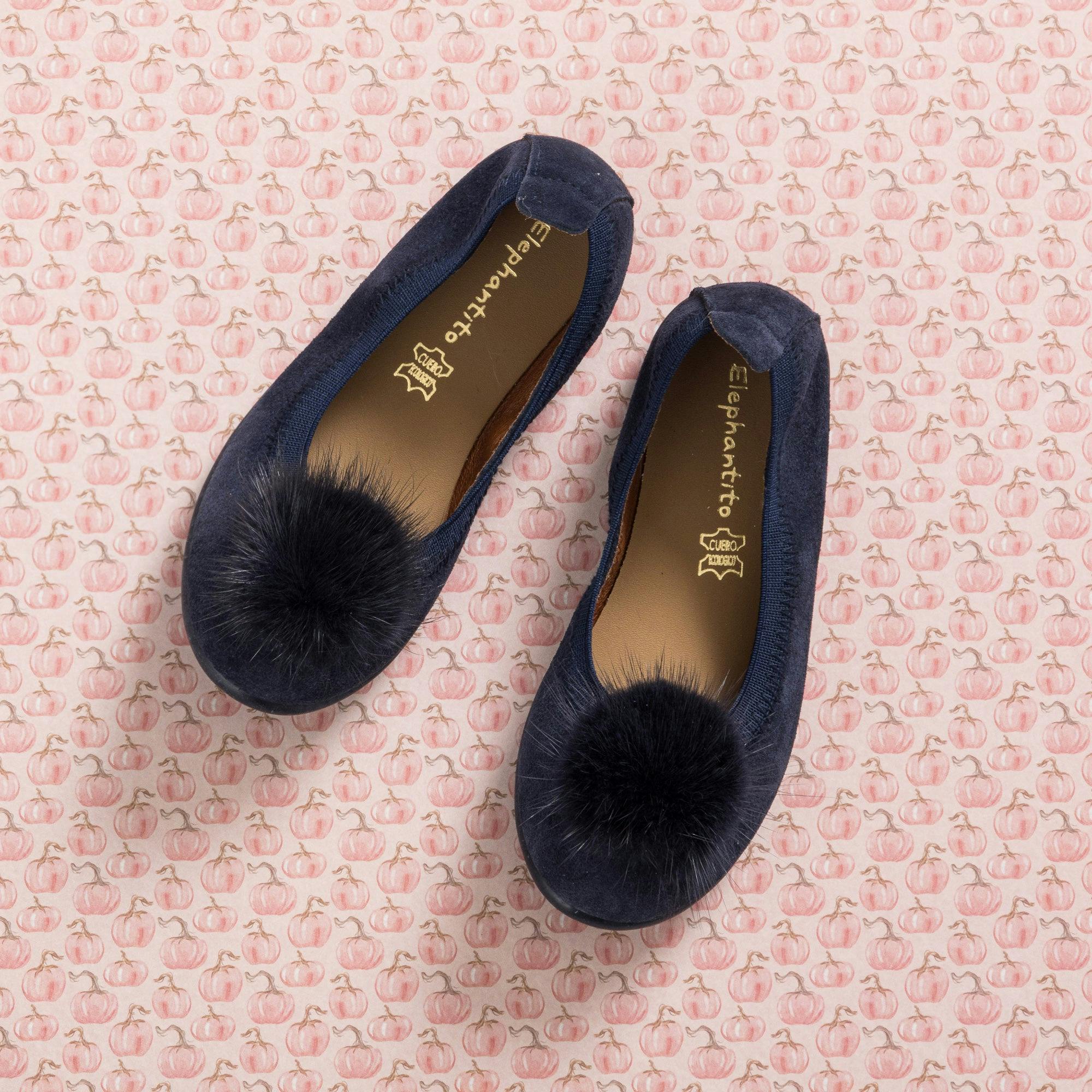Suede Pom-Pom Ballet Flat | Blue