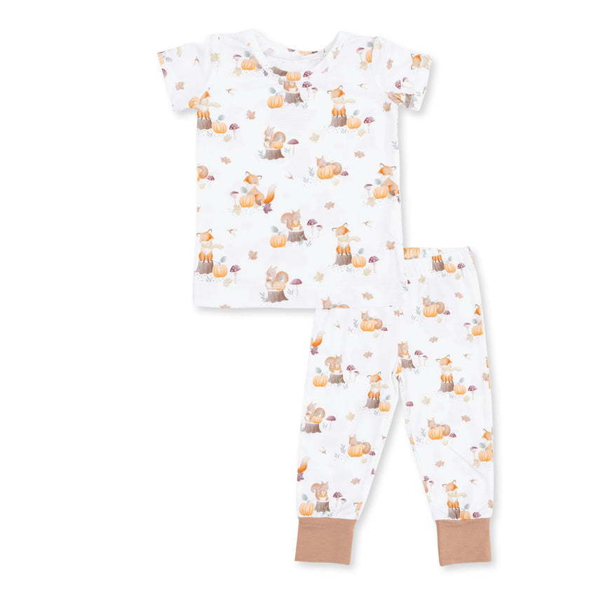 Woodland Animals with Pumpkins - Short Sleeve Loungewear Set