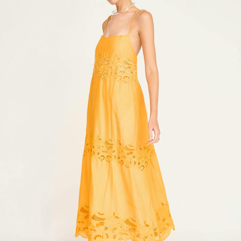Ilio Dress in Marigold Embroidered Deco