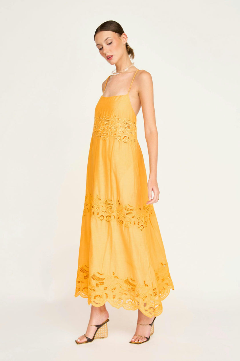 Ilio Dress in Marigold Embroidered Deco