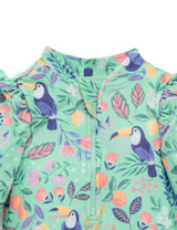 Frilly L/S Swimsuit and Hat Toucan Print