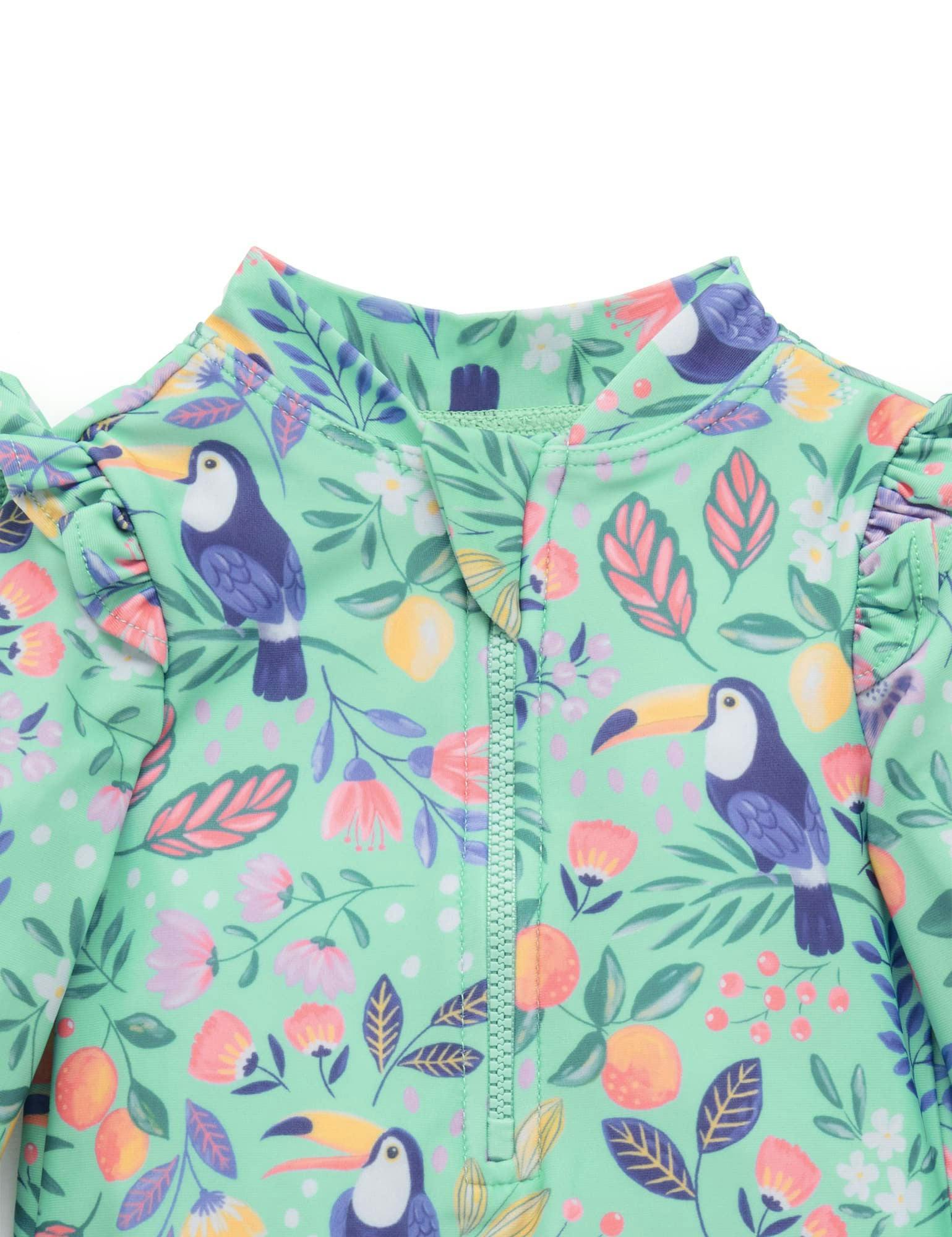 Frilly L/S Swimsuit and Hat Toucan Print