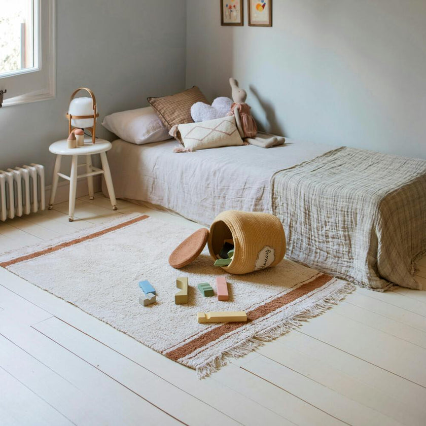 Gastro Classic Striped Tea Cloth-Inspired Washable Rug. Brown