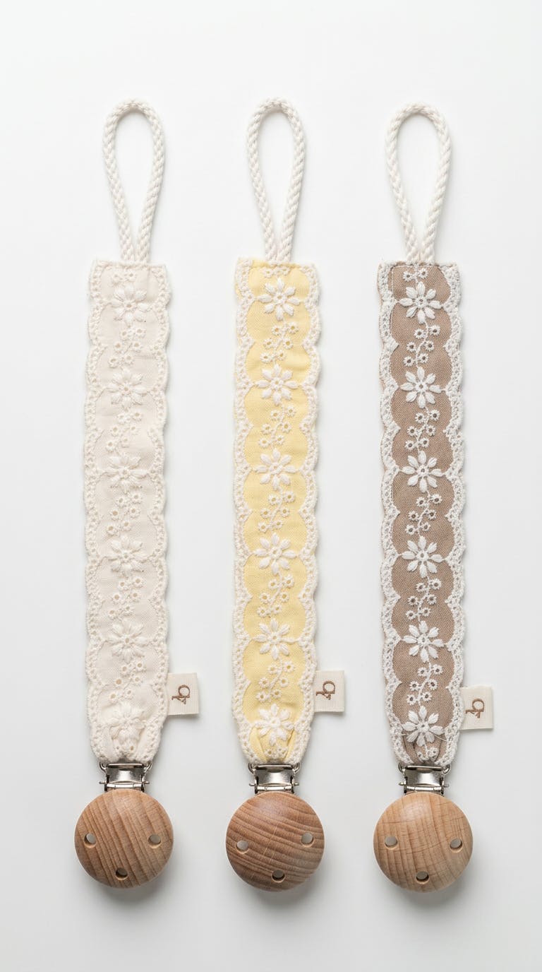Lace Pacifier Holder (Cream, Yellow, Brown)