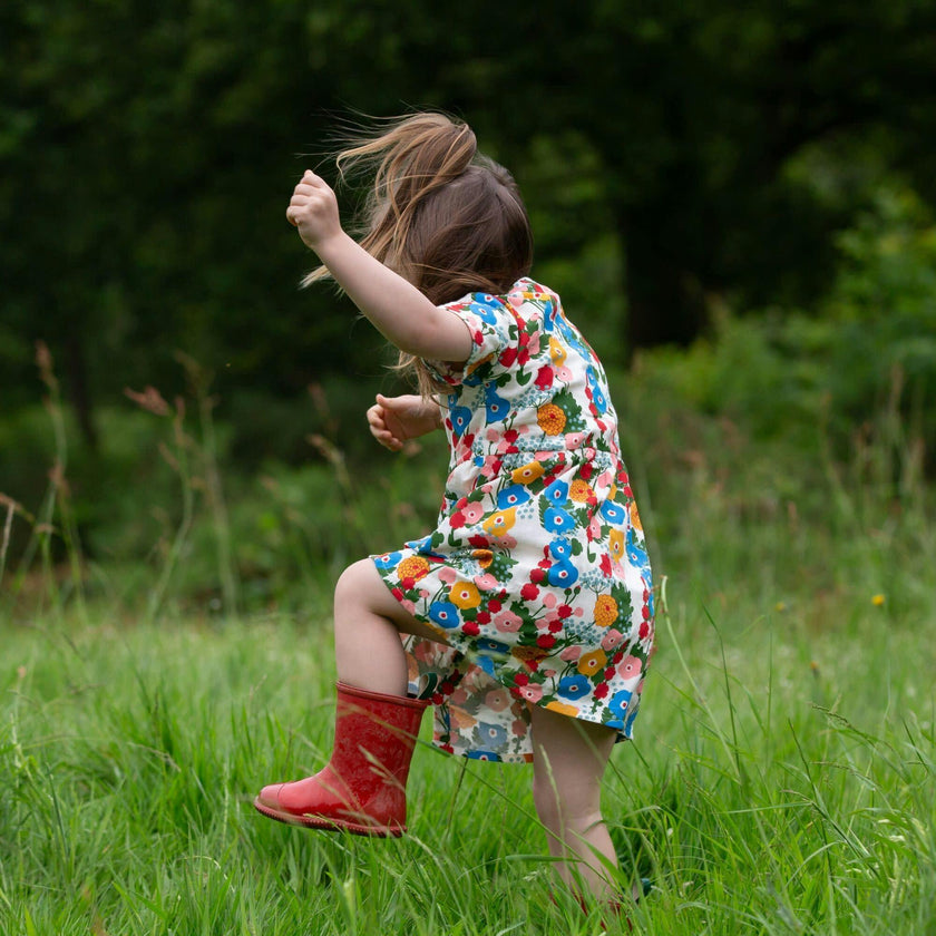Flora And Fauna Button Through Short Sleeve Dress, Multi
