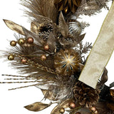 26" Gold Bow, Pinecone & Ornament Wreath Pre-Lit