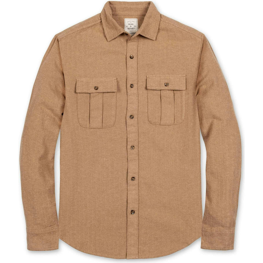 Men's Organic Flannel Double Pocket Button Down Shirt, Brown