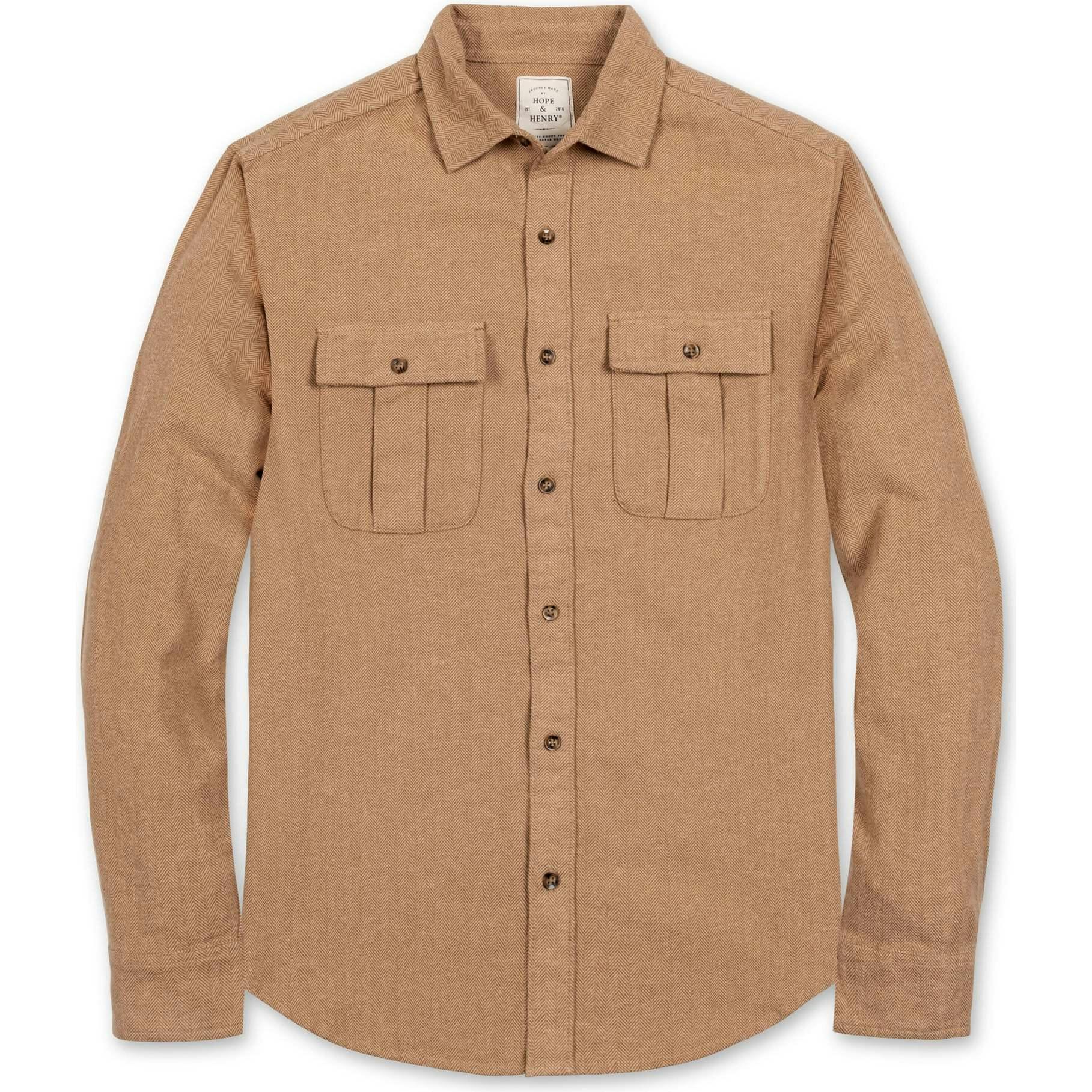 Men's Organic Flannel Double Pocket Button Down Shirt, Brown